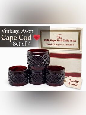 Avon Cape Cod Set of 4 Deep Ruby Red Napkin Rings